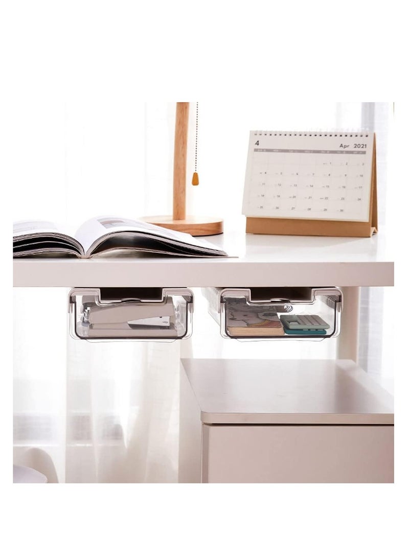 Self-adhesive Drawer Storage Organizer, 2Pcs Hidden Under Desk Drawer Organiser, Invisible Drawer Storage Box for School Students Office Stationery Supply (L+L) - Image 4