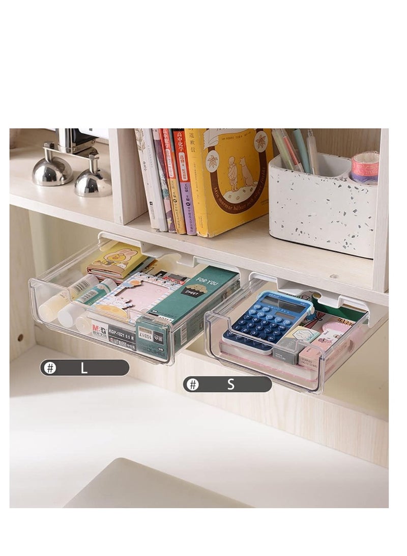 Self-adhesive Drawer Storage Organizer, 2Pcs Hidden Under Desk Drawer Organiser, Invisible Drawer Storage Box for School Students Office Stationery Supply (L+L) - Image 5