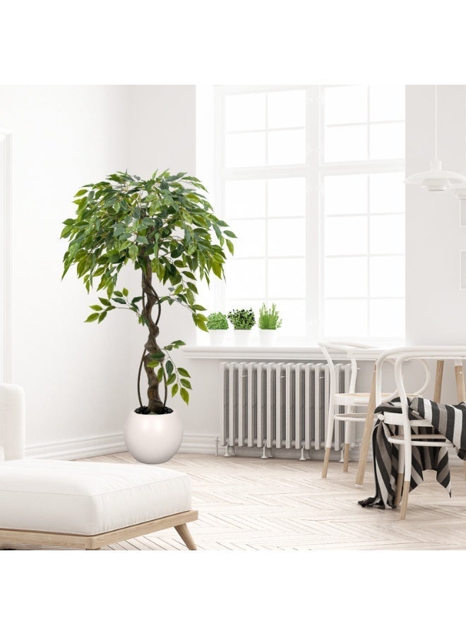 MirageBotanics 120cm Large Ficus Artificial Trees in White Pot, 4ft Tall Fake Silk Tree with Natural Curved Trunk, Lush Faux Ficus Tree for Indoor Home Decor, Living Room, Office & Patio - Image 1