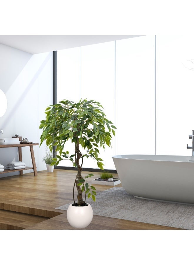 MirageBotanics 120cm Large Ficus Artificial Trees in White Pot, 4ft Tall Fake Silk Tree with Natural Curved Trunk, Lush Faux Ficus Tree for Indoor Home Decor, Living Room, Office & Patio - Image 2