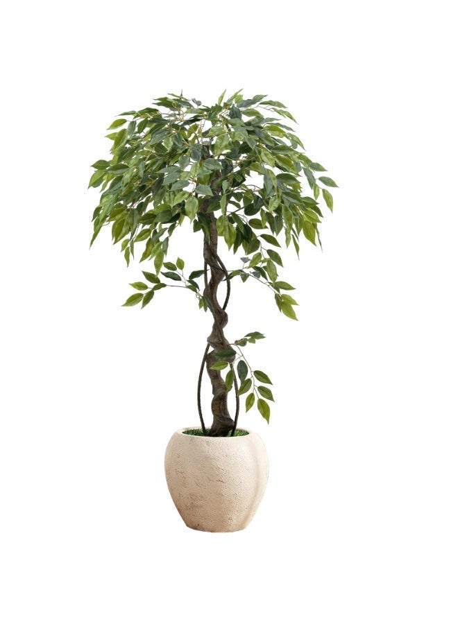MirageBotanics 120cm Large Ficus Artificial Trees in White Pot, 4ft Tall Fake Silk Tree with Natural Curved Trunk, Lush Faux Ficus Tree for Indoor Home Decor, Living Room, Office & Patio - Image 1