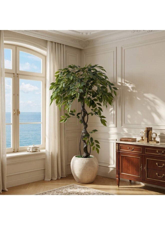 MirageBotanics 120cm Large Ficus Artificial Trees in White Pot, 4ft Tall Fake Silk Tree with Natural Curved Trunk, Lush Faux Ficus Tree for Indoor Home Decor, Living Room, Office & Patio - Image 4