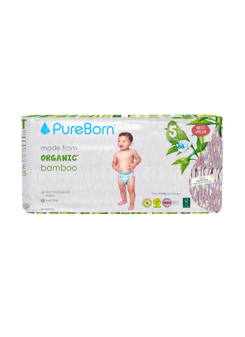 PureBorn Organic Baby Tape Style Diapers Size-5 11-18 kg Cloud Print 88 Diapers - Image 1