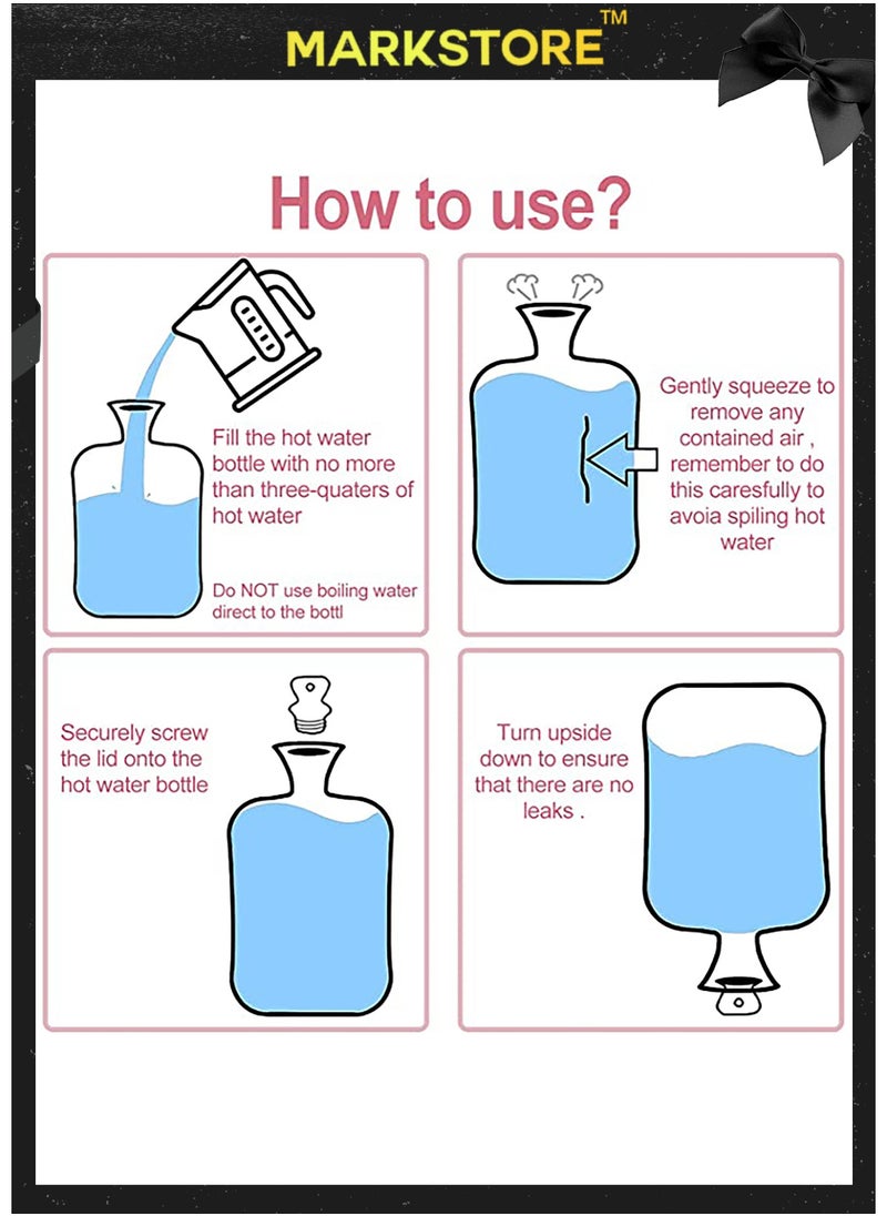MARK STORE Hot Water Bag with Soft Cover 2 Liter, Classic Rubber Hot Water Bag for Cramps, Neck, Shoulders Pain Relief, Hot Cold Pack for Hot and Cold Therapy and Feet Warmer  - Image 5