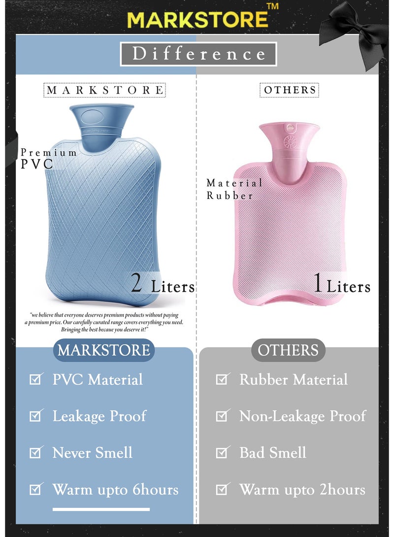 MARK STORE Hot Water Bag with Soft Cover 2 Liter, Classic Rubber Hot Water Bag for Cramps, Neck, Shoulders Pain Relief, Hot Cold Pack for Hot and Cold Therapy and Feet Warmer - Image 3