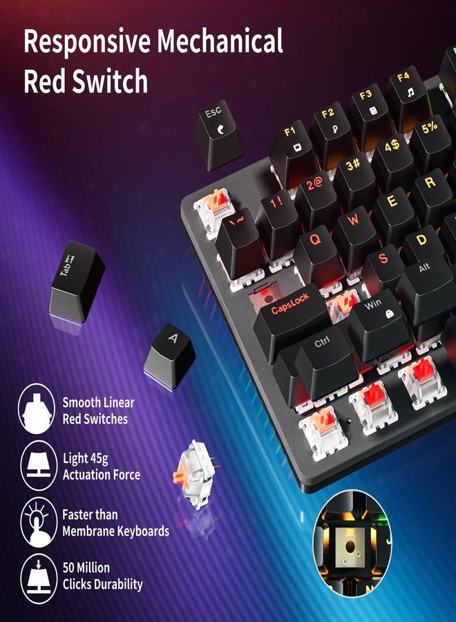Newmen GM325Pro Mechanical Keyboard,104 Keys Rainbow LED Backlit Wired Gaming Keyboards,Hot-Swap Metal Panel ABS Black Keycaps Gaming Mechanical Keyboard for Windows Laptop PC Linear Red Switches - Image 5