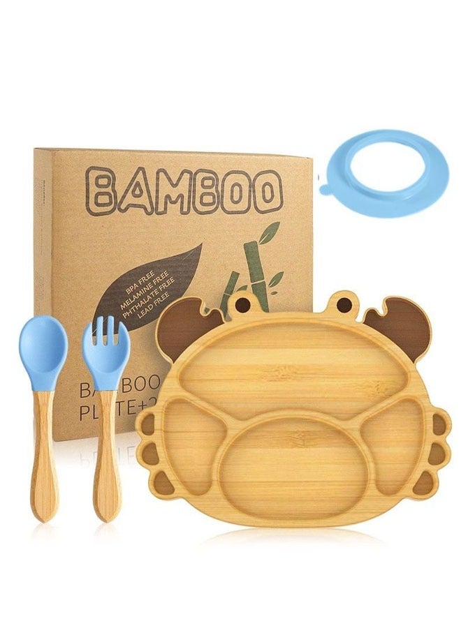 Bukela 3 Pieces Toddler Tableware Set Baby Bamboo Plate Set Kids Plate with Spoon and Fork Suction Plate for Toddler