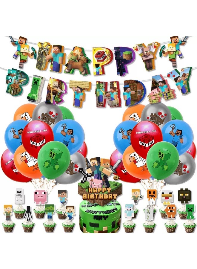 40 PCS Minecraft Theme Birthday Decorations for Children's Birthday Supplies, Party Decorations Set for Girls Women Men Kids Baby - Image 1