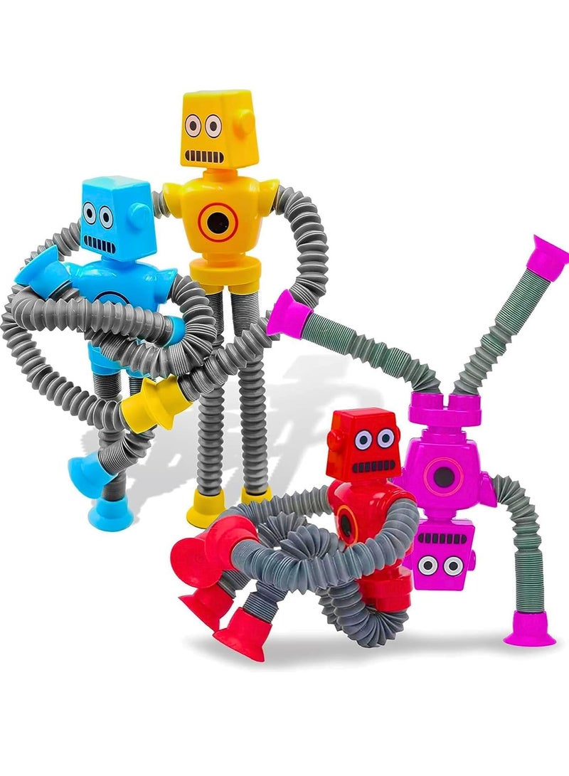 ARGT ألعاب الروبوتات بأكواب شفط 4-pack ARGT | روبوتات فidget أنبوبية للأطفال | شخصيات Stick Bot الحسية للتركيز واللعب الممتع - Image 1