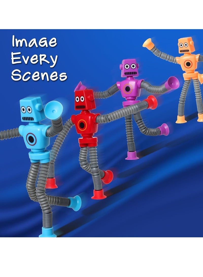 ARGT ألعاب الروبوتات بأكواب شفط 4-pack ARGT | روبوتات فidget أنبوبية للأطفال | شخصيات Stick Bot الحسية للتركيز واللعب الممتع - Image 3