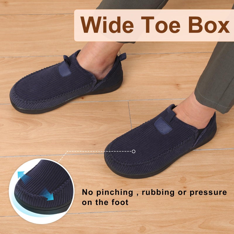 LeIsfIt Slippers for Men Wide Memory Foam House Shoes Hard Sole Slip-On Indoor & Outdoor Slipper Shoes Navy Size 11 - Image 3