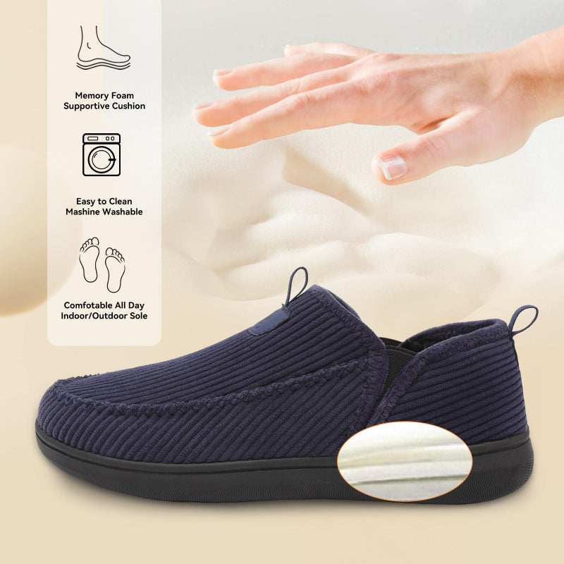LeIsfIt Slippers for Men Wide Memory Foam House Shoes Hard Sole Slip-On Indoor & Outdoor Slipper Shoes Navy Size 11 - Image 4