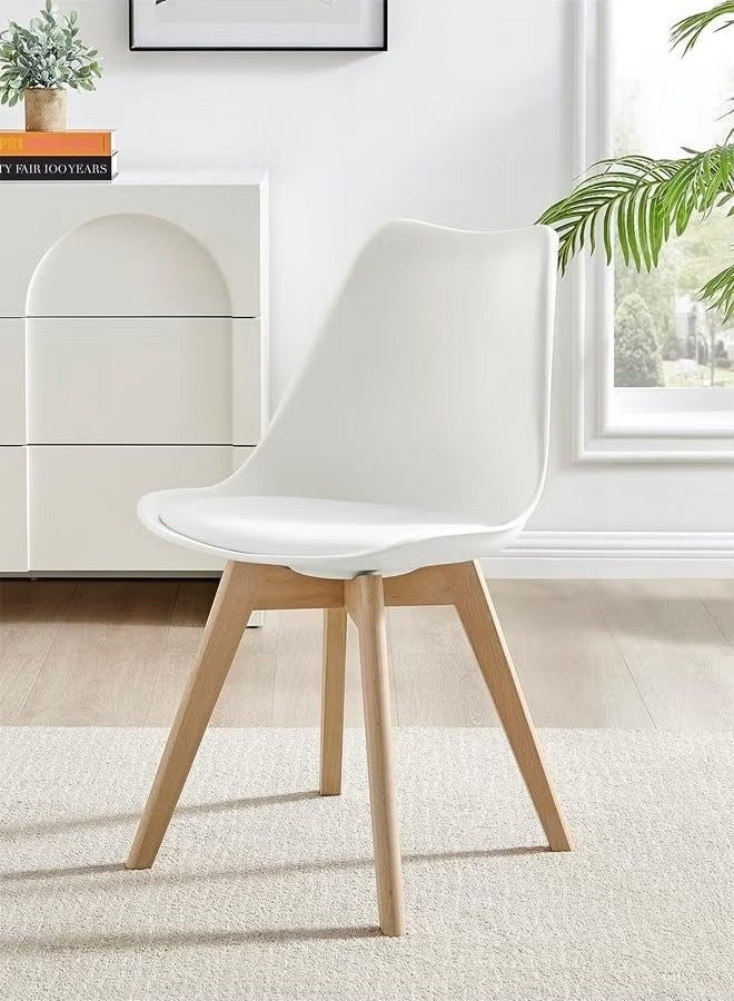 Taimi 5-Piece Dining Set, Modern Rectangular Dining Table with 4 Elegant Chairs | Solid Wood Table 80x60x75cm with 4 White Mid Century Soft Padded Seats - Modern Side Chairs with Wooden Legs - Image 2
