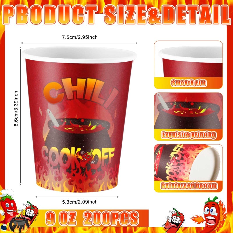 Ziliny 200 Pcs Chili Cook Off Cups Disposable Paper Tasting Cups Food Sample Bowls Mexican Party Supplies for Chili Cook Off Cinco de Mayo Decorations(9 oz) - Image 2