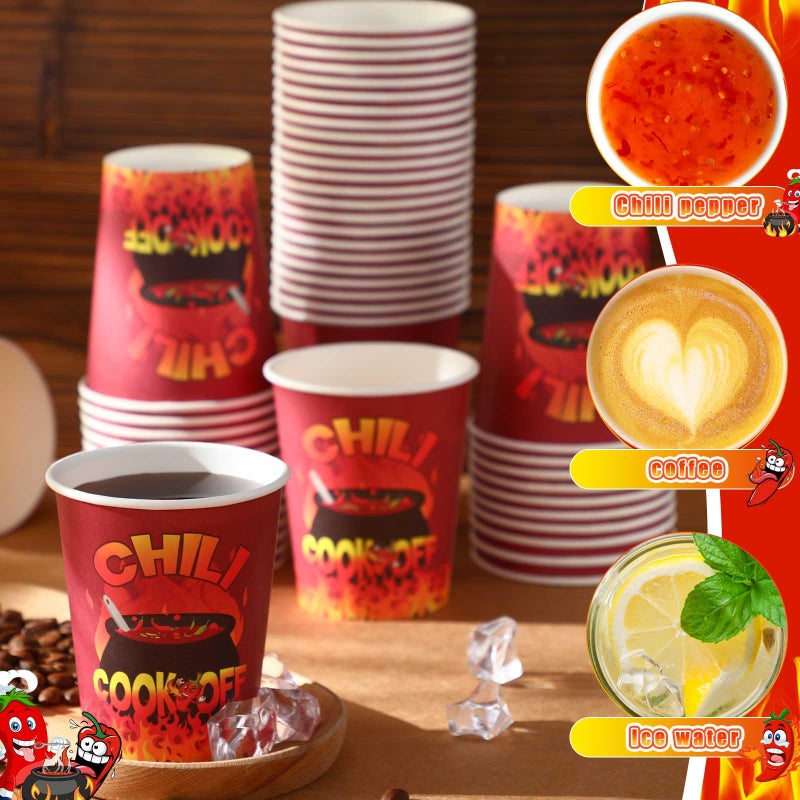 Ziliny 200 Pcs Chili Cook Off Cups Disposable Paper Tasting Cups Food Sample Bowls Mexican Party Supplies for Chili Cook Off Cinco de Mayo Decorations(9 oz) - Image 3
