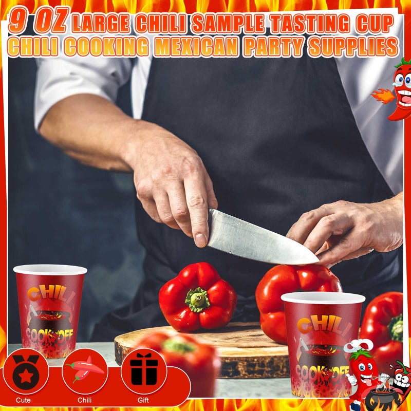 Ziliny 200 Pcs Chili Cook Off Cups Disposable Paper Tasting Cups Food Sample Bowls Mexican Party Supplies for Chili Cook Off Cinco de Mayo Decorations(9 oz) - Image 5