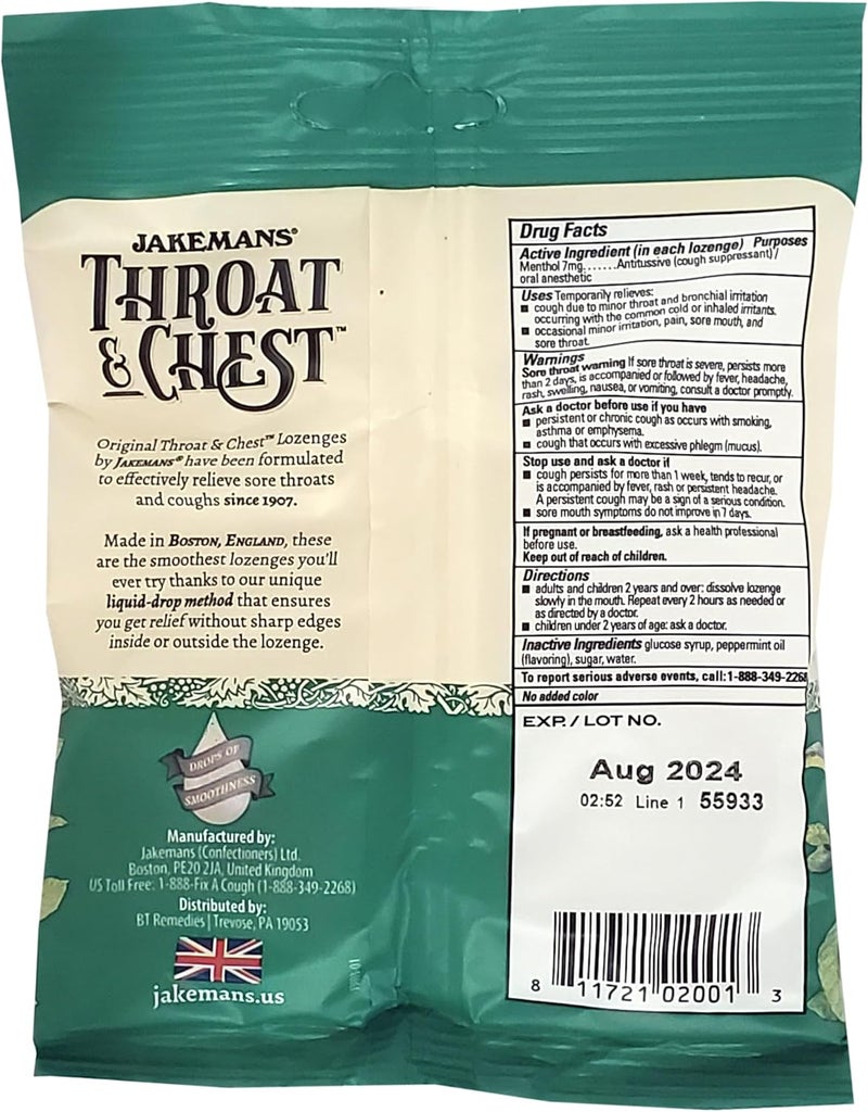JAKEMANS Throat Chest Menthol Cough Suppressant Peppermint 30 Lozenges 4 Pack - Image 3
