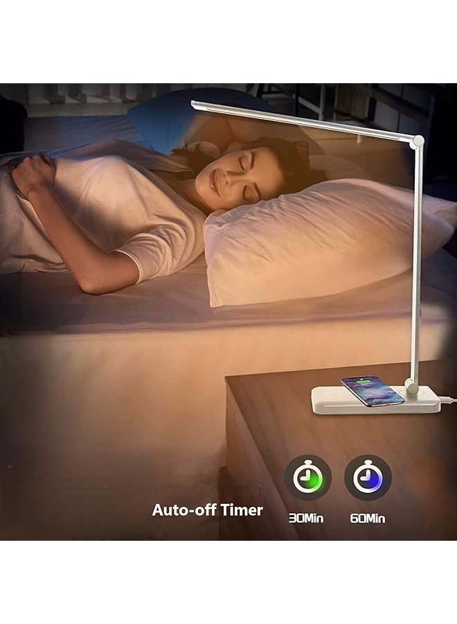 إيروريكس مصباح مكتب LED قابل للتعتيم ومصباح قراءة مع منفذ شحن USB و5 أوضاع إضاءة وتحكم حساس ومؤقت إيقاف تشغيل تلقائي لمدة 30 إلى 60 دقيقة ومصباح مكتب للعناية بالعين باللون الأبيض - Image 5