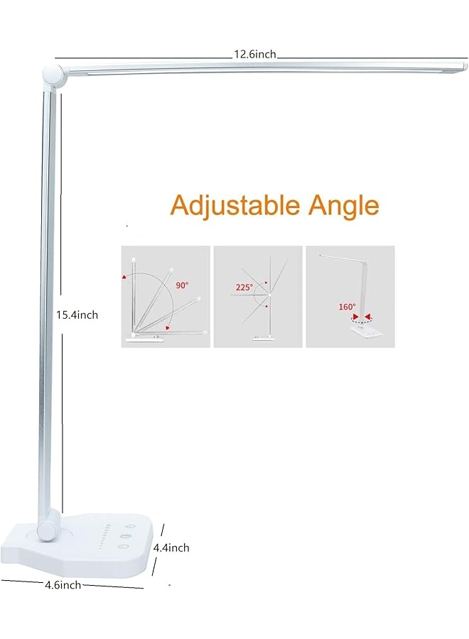 إيروريكس مصباح مكتب LED قابل للتعتيم ومصباح قراءة مع منفذ شحن USB و5 أوضاع إضاءة وتحكم حساس ومؤقت إيقاف تشغيل تلقائي لمدة 30 إلى 60 دقيقة ومصباح مكتب للعناية بالعين باللون الأبيض - Image 4