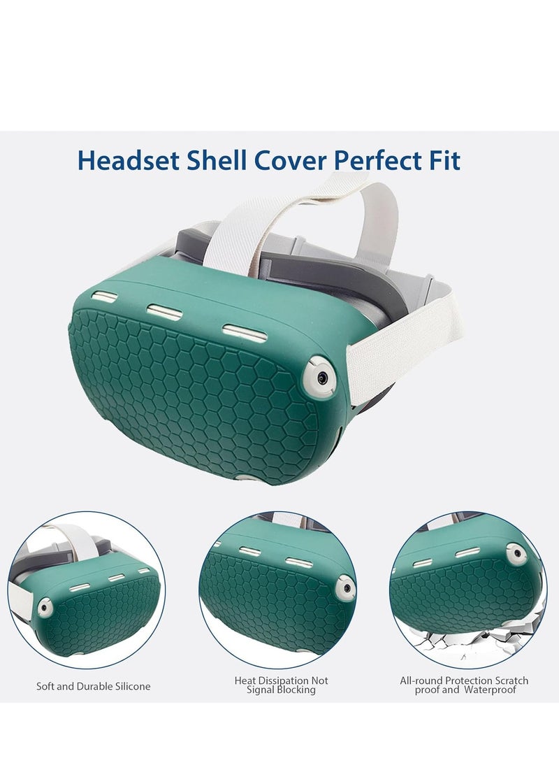 VR Cover Accessories Set Compatible with Meta Quest 2, MLemonVR Silicone VR Shell, Controller Grips & Face Cover, Button Caps, Lens Cover + Glasses Cloth Set for Quest 2 (Green, for Quest 2)  - Image 2