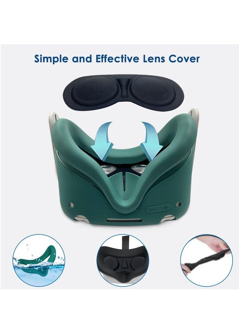 VR Cover Accessories Set Compatible with Meta Quest 2, MLemonVR Silicone VR Shell, Controller Grips & Face Cover, Button Caps, Lens Cover + Glasses Cloth Set for Quest 2 (Green, for Quest 2)  - Image 3