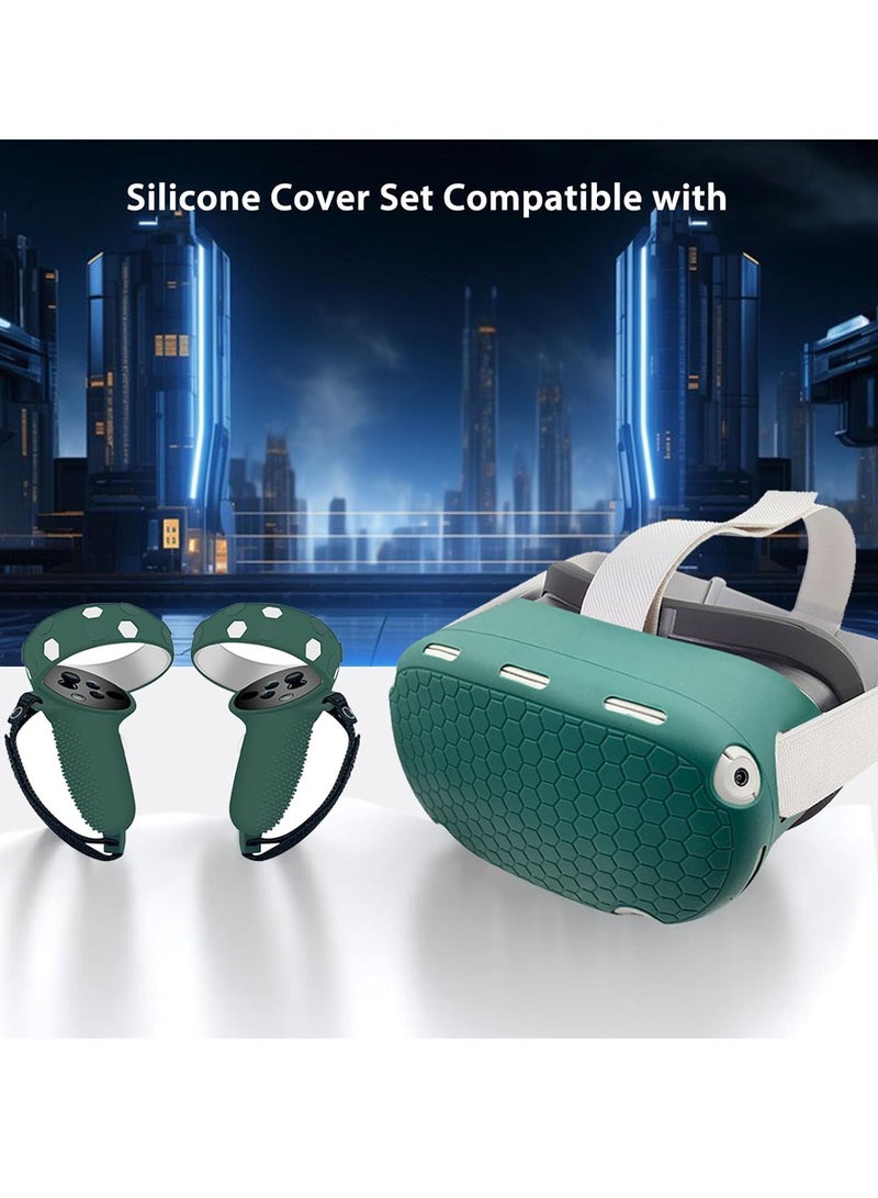 VR Cover Accessories Set Compatible with Meta Quest 2, MLemonVR Silicone VR Shell, Controller Grips & Face Cover, Button Caps, Lens Cover + Glasses Cloth Set for Quest 2 (Green, for Quest 2)  - Image 4