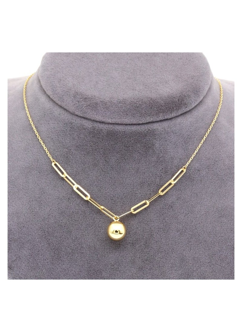 Gold Zone Real Gold 8 MM Ball Half Paper Clip Chain Adjustable Size Necklace  - Image 1