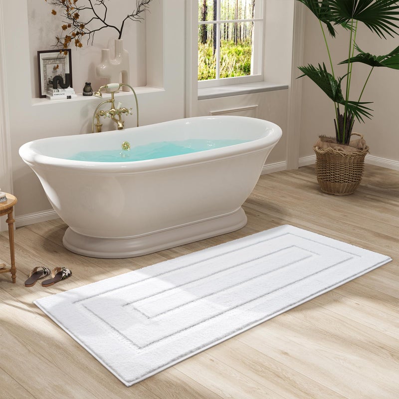 Homore Bathroom Runner Rugs 24 × 70 غير قابلة للانزلاق سجادة حمام أبيض ناعم وامتصاص الألياف الدقيقة الطويلة الحمام سجادة حمام أبيض لأرضية الحمام دش الحمام - Image 1