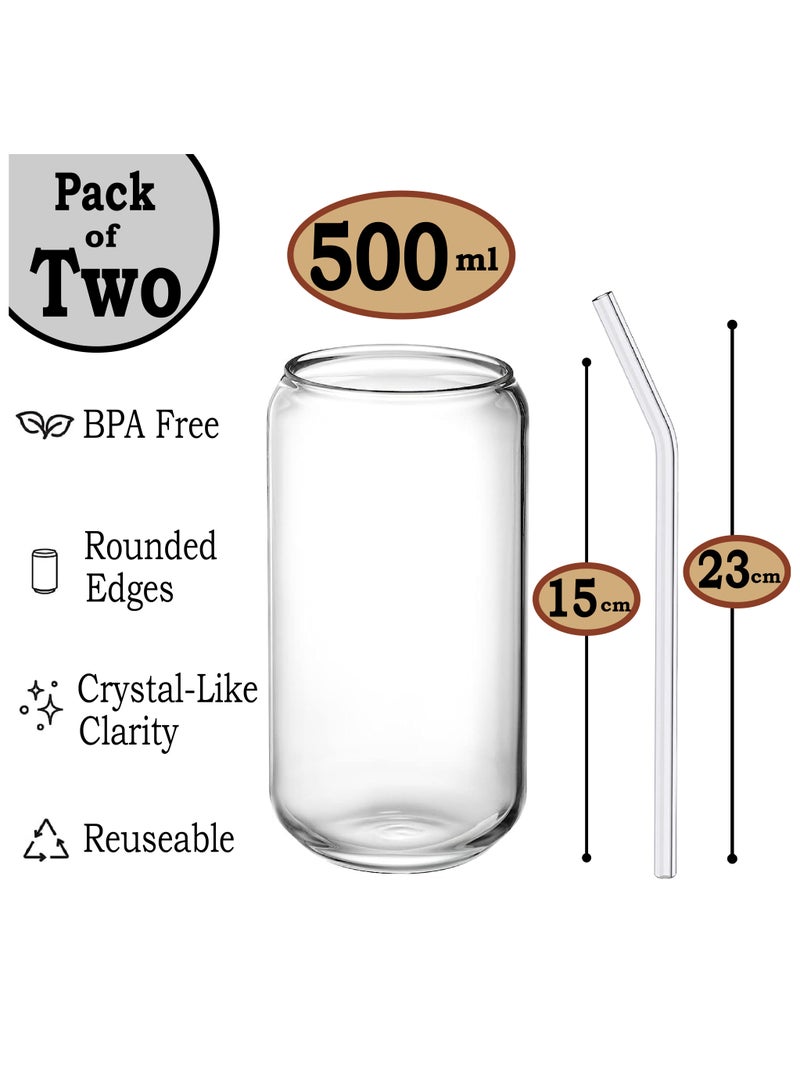 ماماتونس بوة من 2 كوب زجاجي على شكل علبة شرب مع ماصة زجاجية وفرشاة سعة 500 مل كوب قهوة مثلجة قابل لإعادة الاستخدام كوب شرب شفاف للشاي والعصير والماء - Image 2