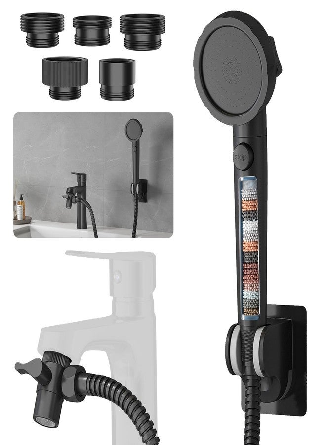HEROBAI Sink Hose Sprayer Attachment for Faucet, 3 Mode Shower Head Attaches to Tub Faucet with 5 Adapters, High Pressure Shower Head for Bathtub, Handheld Showerhead with Filter (Black) - Image 1