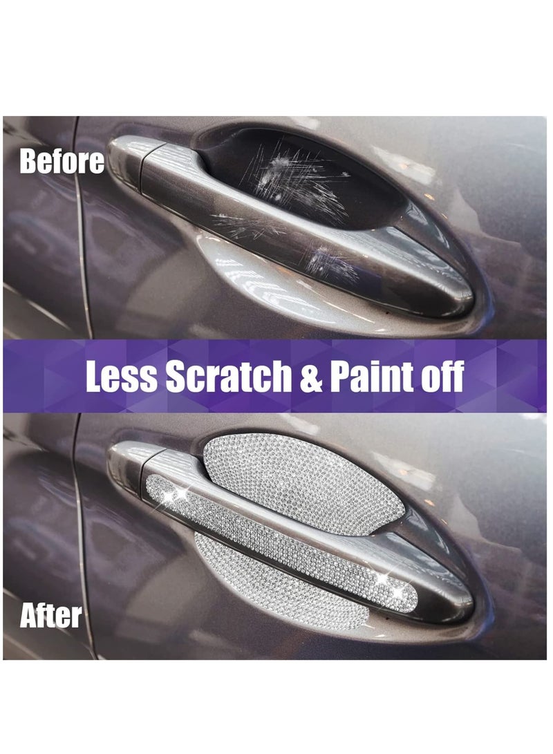 Zikra Universal Car Door Handle Reflective Trim Scratch-Resistant Stickers, Car Door Handle Protector with Bling Rhinestone, Crystal Rhinestone Car Rear View Mirror Safety Auto Protection Cover Trim - Image 2
