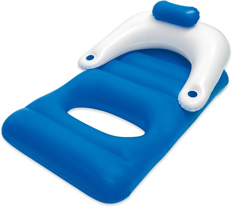 Poolmaster Classic Pool Lounge Float in Blue with Neck Roll and Beverage Pockets - Image 1