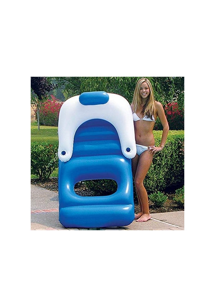 Poolmaster Classic Pool Lounge Float in Blue with Neck Roll and Beverage Pockets - Image 4