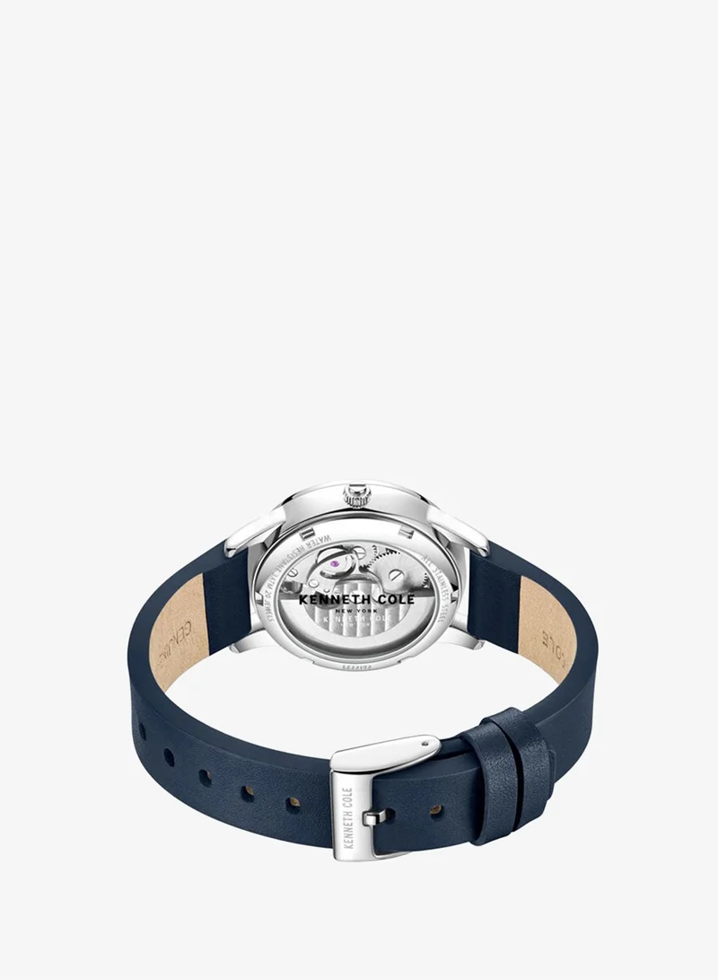 Kenneth Cole New York  Kenneth Cole New York 36mm Automatic Women's Watch with Gunmetal Dial & Blue Genuine Leather Strap for Women | Best Price UAE