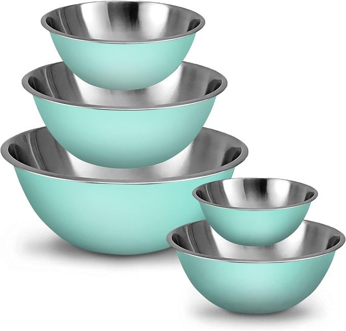 MEAL PREP STAINLESS STEEL MIXING BOWLS SET HOME REFRIGERATOR AND KITCHEN FOOD STORAGE ORGANIZERS ECOFRIENDLY REUSABLE HEAVY DUTY BLUE