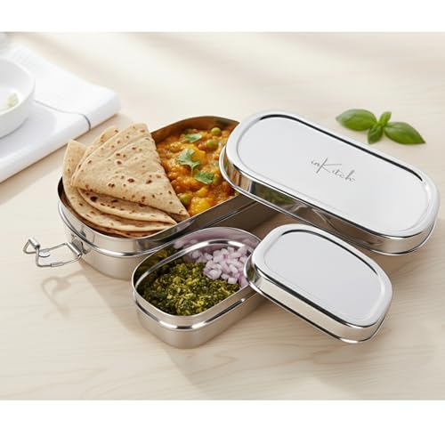 inKitch Lunch Box for Office Use | 750ML Leak-Proof Stainless Steel Tiffin Box for Office with Inner Box & Secure Lock Clip | Food-Grade & Travel Friendly - Image 5