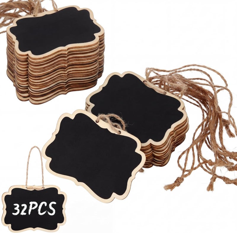 BOAO Chalkboard Tags Hanging Wooden Mini Chalkboard Signs Wooden Chalkboard Tags, Hanging Chalkboard Labels, Ideal Price Tags, Message Tags, Black (32) - Image 1