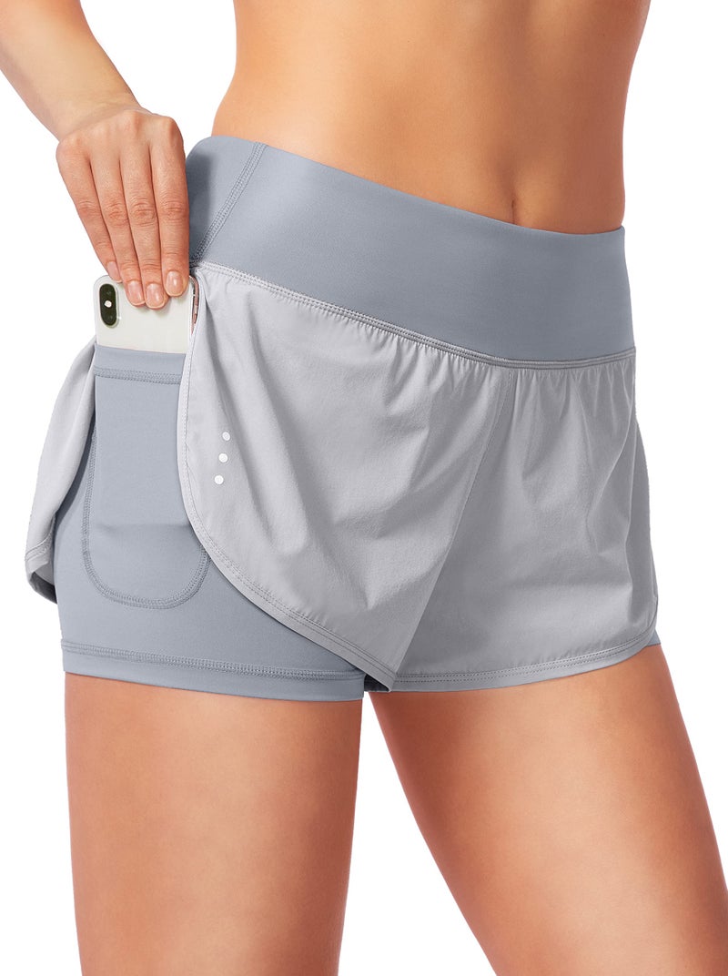 Soothfeel شورتات رياضية نسائية 2 في 1 من سوذفيل للجري، تمارين، صالة رياضية، يوغا مع جيوب للهاتف - Image 1