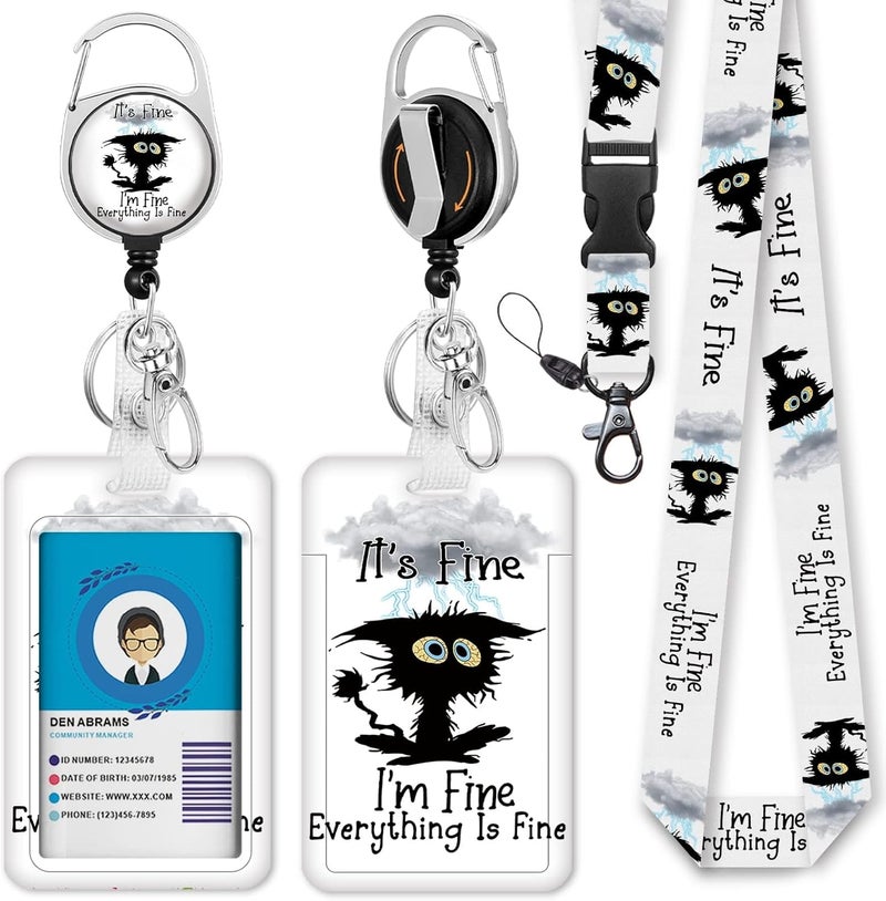 Excefore Lanyards For Id Badges, Id Badge Holder With Breakaway Lanyard, Black Cat Badge Reel Retractable Heavy Duty And Detachable Name Tag Clips, Lanyard With Id Holder, Nurse Teacher Office Gifts - Image 1