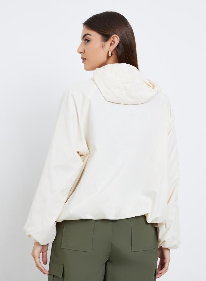 Styli Off White Regular Fit Hooded Bomber Jacket - Image 5