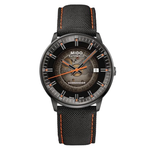MIDO Commander Gradient - Swiss Automatic Watch for Men - Black See-Through Dial - 40mm Stainless Steel Case with Black PVD Coating - Fabric Strap with Orange Stitching - M0214073741100 - Image 1