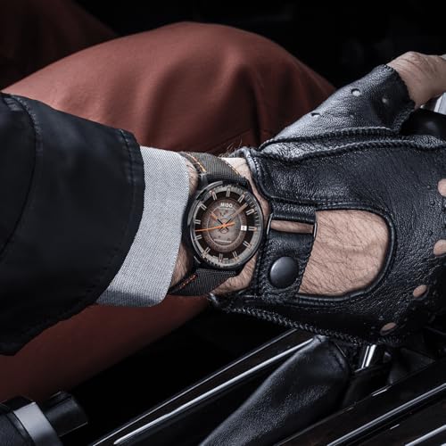 MIDO Commander Gradient - Swiss Automatic Watch for Men - Black See-Through Dial - 40mm Stainless Steel Case with Black PVD Coating - Fabric Strap with Orange Stitching - M0214073741100 - Image 2
