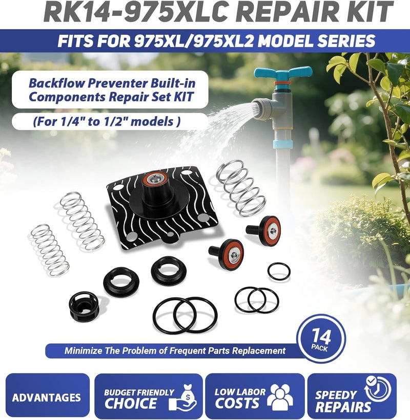 Camoo 1/4"-1/2" Complete Backflow Repair Kit Fits for Zurn Wilkins 975XL/975XL2 Backflow Preventer Built-in Components Repair Set - Image 2