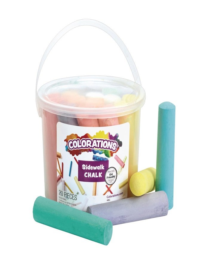 Colorations Washable Sidewalk Chalk in Storage Bucket, 20 Pieces, 8 Assorted Colors, Driveway Chalk for Kids, Oudoor Chalk, Kids Dustless Chalk, Homeschool, Home School Use - Image 1
