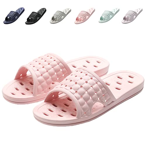 COZYAREA Shower Shoes Quick Dry Non-Slip Bathroom Slippers for Men Women Dorm Home Slides Pink Size 6.5-7 Women/5.5-6 Men - Image 1