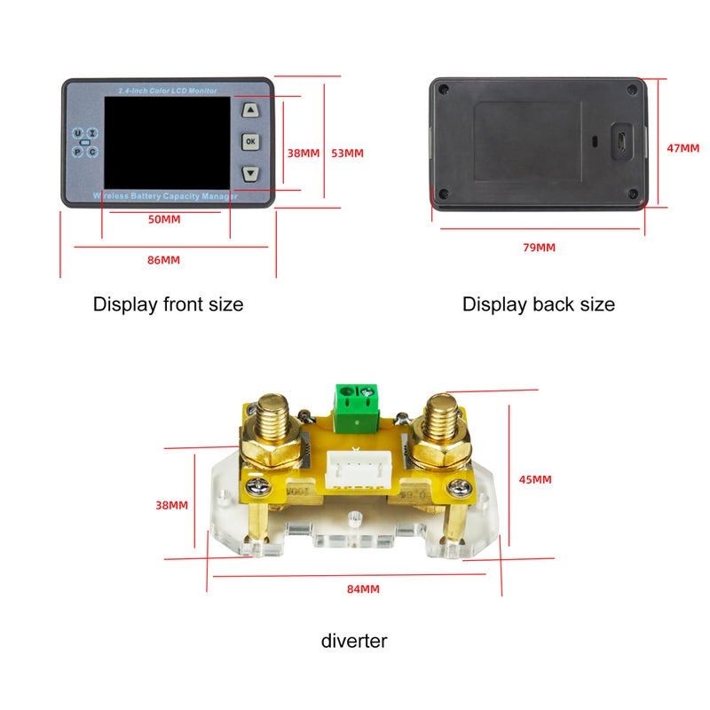 2.4inch Color LCD Screen Coulometer Voltage Current Capacity Meter Electric Car RV Battery Coulometers Bidirectional Current Detection with Memory Function - Image 3