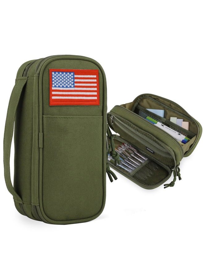 ATRIPACK Tactical Pencil Case for Boy,Large Capacity Pencil Pouch,Marker Organizer Case Pen Box, Tool Bag Desk Organizer for School College Office Organizer for Kids Men Women Adult Teens(Green) - Image 1