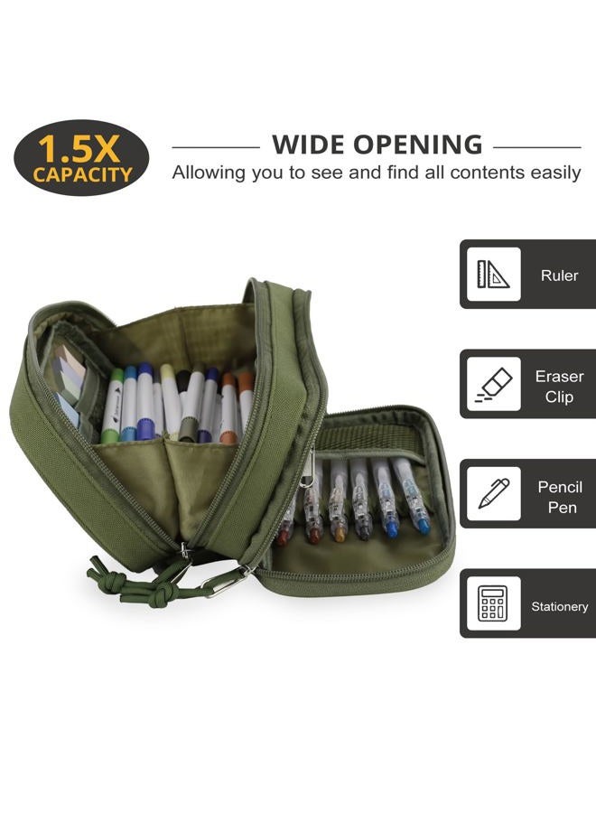 ATRIPACK Tactical Pencil Case for Boy,Large Capacity Pencil Pouch,Marker Organizer Case Pen Box, Tool Bag Desk Organizer for School College Office Organizer for Kids Men Women Adult Teens(Green) - Image 3