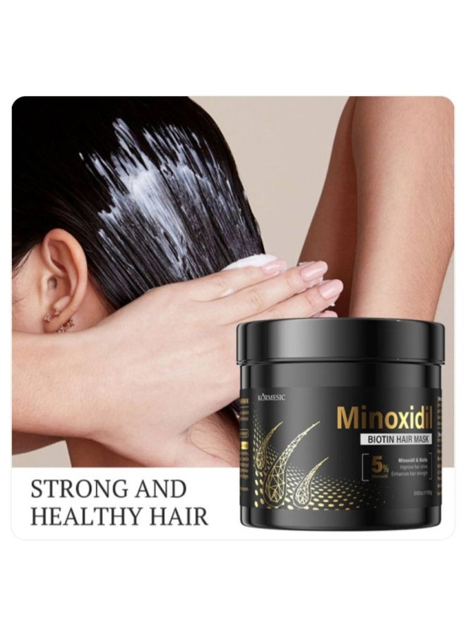 Kormesic 250 جرام قناع شعر 5% مينوكسيديل بيوتين، يحسن لمعان الشعر ويعزز قوة الشعر، يغذي الشعر الناعم مع 5% مينوكسيديل وبيوتين، قناع شعر للنساء والرجال لعلاج الشعر اللامع والناعم - Image 3