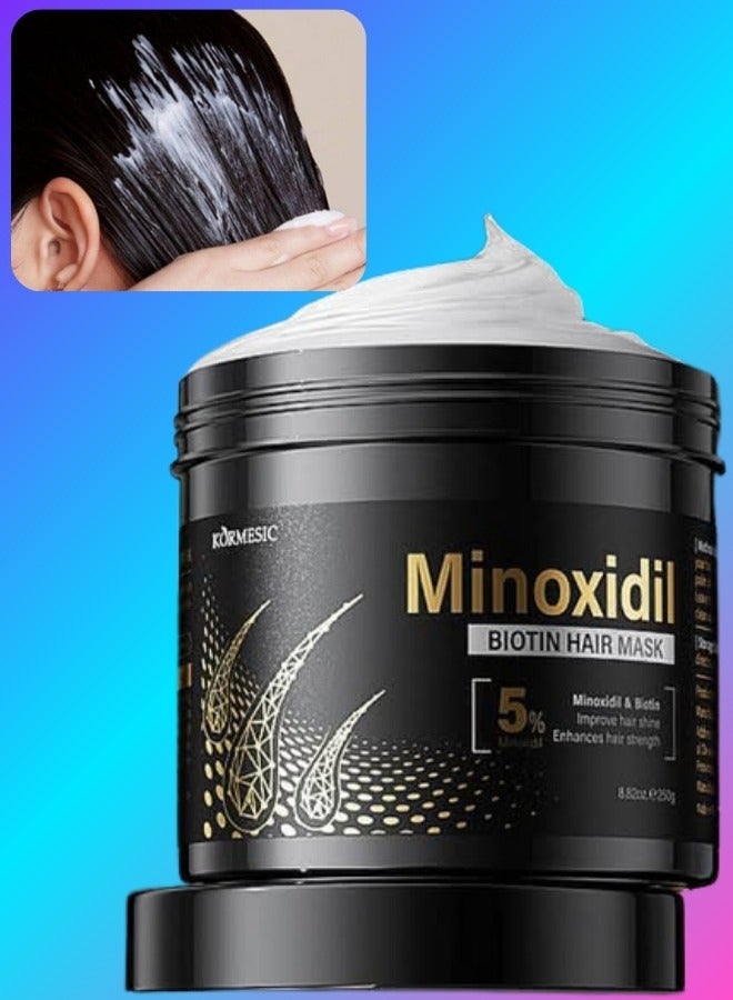 Kormesic 250 جرام قناع شعر 5% مينوكسيديل بيوتين، يحسن لمعان الشعر ويعزز قوة الشعر، يغذي الشعر الناعم مع 5% مينوكسيديل وبيوتين، قناع شعر للنساء والرجال لعلاج الشعر اللامع والناعم - Image 1